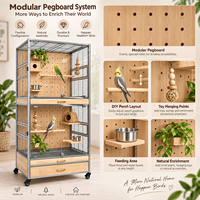 Cage à oiseaux d'intérieur haut de gamme en acier inoxydable avec panneau arrière en bois perforé pour maison européenne moderne
