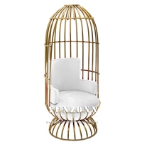 Chaise Trône Dorée avec Coussin en Cuir Fantaisie en Forme de Cage à Oiseaux en Acier Inoxydable pour Hôtel ou Salon, Mobilier d'Événement
