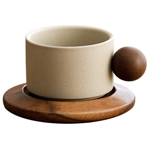 Tasse à café <span class=keywords><strong>en</strong></span> céramique avec poignée <span class=keywords><strong>en</strong></span> <span class=keywords><strong>bois</strong></span> vintage, 250 ml, grande capacité, tasse à thé moderne, tasse à dessert, tasse à café pour le thé de l'après-midi - Product Image 1