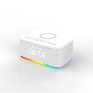 Fansbe 3 trong 1 nhà khách sạn thức dậy RGB ánh sáng 5W sạc không dây đồng hồ báo thức với loa bluetooth