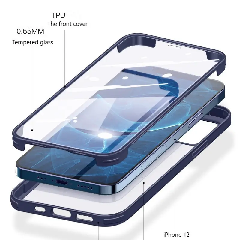 2022 Armor Tempered Glass Phone Case For iPhone 13 12 11 Pro Max 360 Protective Glass Phone Cover