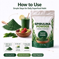 Poudre de spiruline de haute qualité, ingrédient alimentaire, prend en charge la vente en gros sous marque privée et l'emballage personnalisé.