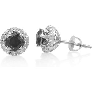 Ornaatis Black Diamond Halo <b>Stud</b> <b>Earrings</b> 10k White Gold Screw Back 1.28 Cttw Round Cut Women's Fine Jewelry - Product Image 1
