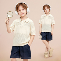 Polo en tricot à manches courtes pour enfants, pull texturé respirant de couleur unie pour garçons, hauts décontractés d'été pour enfants, tenue quotidienne