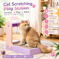 Arbre à chat interactif en carton durable, style simple, taille M, avec pompons suspendus et base pastel, vente en gros d'usine, logo personnalisé OEM