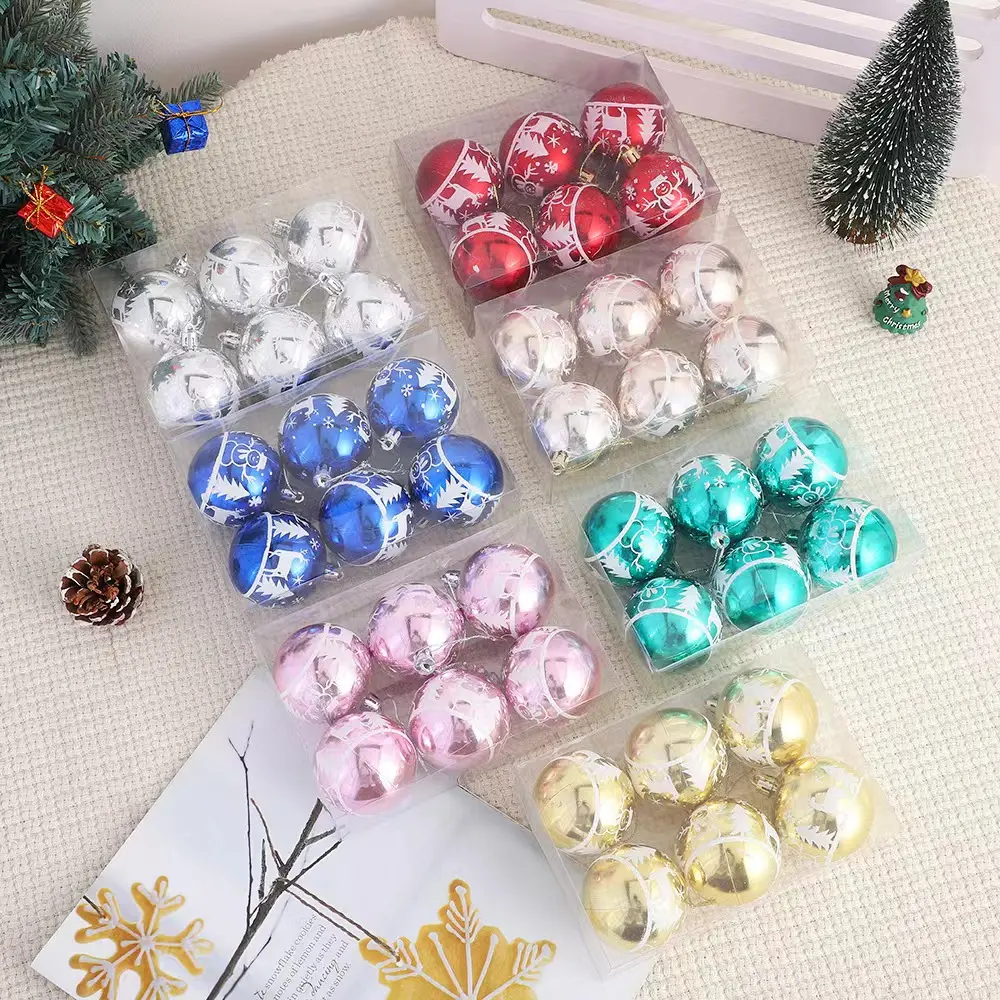 Wholesale Customized Shiny With White Glitter Painted Ball Set Christmas Decoration Plastic Ball