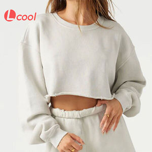 Lcool güz özel yapım eşofman kadın spor salonu polar kazak uzun kollu düz kırpma üst kadın Sweatpants ve Hoodies seti - Product Image 1