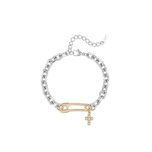 Épinglette en acier inoxydable en forme de croix avec diamants, bracelet en forme de croix pour femme, accessoire de style haut de gamme - Product Image 5