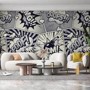 Papel pintado moderno Pop Art Peel and Stick 3D Mural patrón botánico blanco y negro impermeable para sala de estar cómics de estilo antiguo - Product Image 1