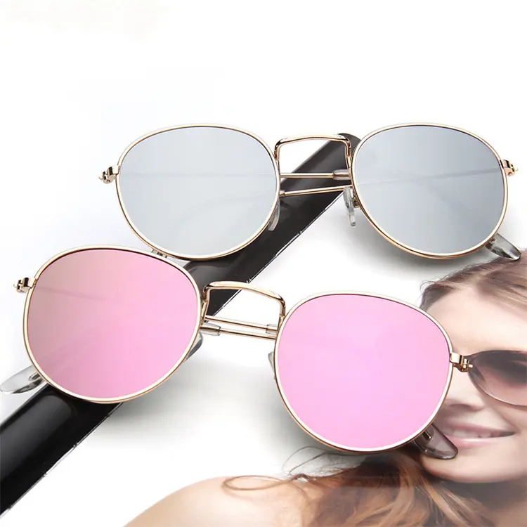 Wholesale new trend round frame dazzle color reflective sunglasses