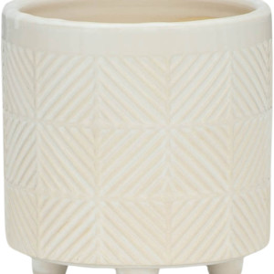 Set di Vasi in Ceramica Rotondi Decorativi per Interni ed Esterni Design Geometrico Bianco con Base a Tre Gambe - Product Image 6