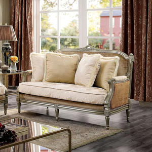 أريكة مقطعية عتيقة على الطراز الفرنسي والأمريكية من الخشب الصلب لشقة صغيرة من القماش المزدوج بثلاثة مقاعد للاستخدام المنزلي لغرفة المعيشة - Product Image 2