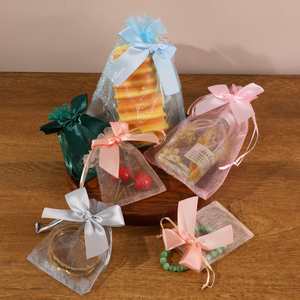 Nouveauté : Sacs d'échantillons de cosmétiques en gros avec nœud, sacs cadeaux transparents en maille et organza - Product Image 4