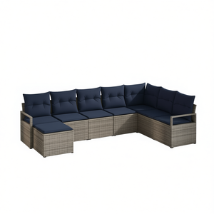 Grey Poly Rattan <b>Storage</b> Sofa Set With <b>Cushion</b> Garden Outdoor Furniture 6 Seater Contemporary Design - Product Image 1