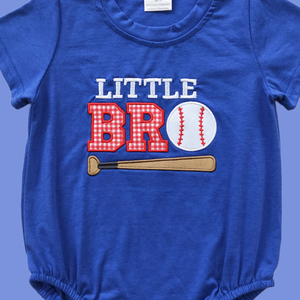 Combinaison à manches courtes pour garçons, broderie Little Bro Baseball bleue, vêtements pour bébé garçon, nouvelle arrivée, vente chaude, haute qualité, boutique OOTD - Product Image 5