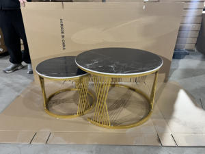 Juego de Mesa de Centro Redonda 2 en 1, Mesa de Té Multifuncional Creativa con Marco Dorado para Sala de Estar, Dormitorio u Oficina, Marco Dorado+Blanco - Product Image 4