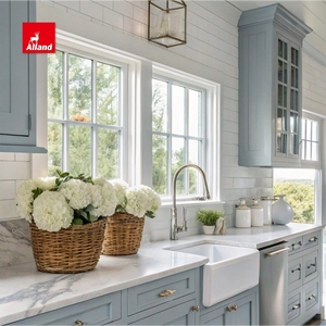 Alland Modern Shaker Design Door Blue Painted Solid Wood Cupboard <strong>Rustic</strong> Kitchen <strong>Cabinets</strong> With Island Quartz Countertop - Product Image 4
