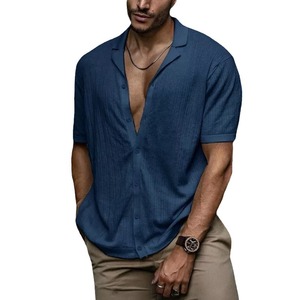 T-<span class=keywords><strong>shirt</strong></span> tricoté à manches courtes pour <span class=keywords><strong>homme</strong></span>, nouveau style été Europe-Amérique, antibactérien, confortable, décontracté, coupe ajustée, couleur unie - Product Image 5