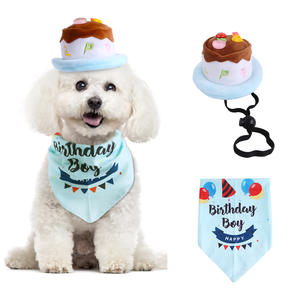 Venta al por mayor elegante de lujo moderno clásico Festival mascota cumpleaños traje gato y perro pañuelos con estampado pastel sombrero conjunto - Product Image 1
