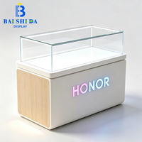 Comptoir d'exposition de téléphones portables en verre avec éclairage LED personnalisé, logo lumineux, vitrine électronique pour magasin de téléphonie mobile