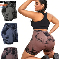 Shorts de sport taille haute effet push-up, grandes tailles XS-5XL, en Spandex/Nylon infroissable tie-dye pour le yoga et l'entraînement physique