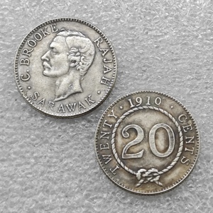 1906,1910,1911,1913,1915,1920(H) Sarawak 20 cents pièces commémoratives de style antique, cadeaux, décoration de la maison - Product Image 2