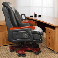 Chaise de bureau exécutive à dossier haut en cuir avec fonction massage et structure en bois massif, design ergonomique et mousse haute densité