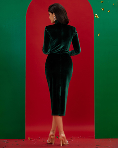 Ocstrade <strong>Christmas</strong> Velvet Evening <strong>Dress</strong> Turtleneck Kinking Elegant Bodycon Long Sleeve Evening Party Green <strong>Dress</strong> for <strong>Women</strong> - Product Image 4
