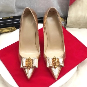 Customizable Plus Size Gold Bow Stiletto Pumps Sexy High Thin Party Wedding Year-Round Wear Breathable <b>Slip</b>-<b>On</b> Summer Winter - Product Image 3