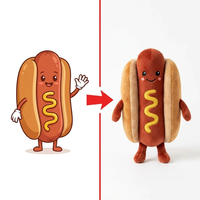 Coussin en peluche Hot Dog de dessin animé, enveloppe de saucisse moelleuse, corps de saucisse, spirale jaune, broderie moutarde, personnage souriant de fast-food, mascotte