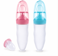 Biberon souple en silicone personnalisé avec cuillère en silicone pour bébé, cuillère d'alimentation pour bébé