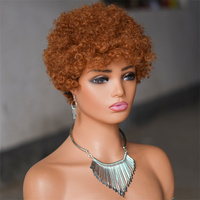 Perruque de Cheveux Humains Remy Courts Afro Kinky Bouclés Noirs Naturels et Moelleux pour Femmes Noires avec Dentelle Marron Clair