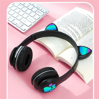 Flash Light Cat Ears Auriculares inalámbricos con control de micrófono Led Kid Girl Stereo Cute Music Helmet Phone Headset Auricular