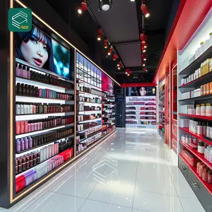 Présentoir mural cosmétique en bois présentoir de parfum en verre perruques personnalisées beauté magasin de détail Design d'intérieur