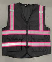 Hi Visibility Reflective Women's Safety Vest pink Webbing with 5 Pockets Personalize Custom Logo Print