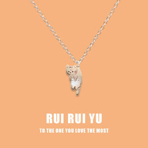 Señoras niñas Acero inoxidable Figaro cadena oro rodio plateado lindo gato diseño titanio acero aleación Material moda perla - Product Image 4