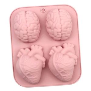 Moule en silicone écologique à 4 cavités en forme de cerveau et de cœur pour bougies faites à la main, outil de cuisson DIY réutilisable, pour gâteaux, savons, résines OEM/ODM - Product Image 3