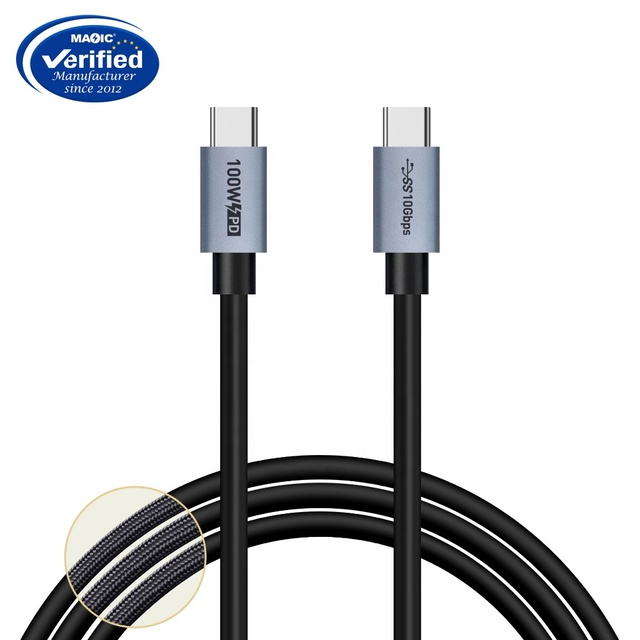 Braided Type-C to Type-C 5A PD 100W Super Charge Cable USB3.1 10Gbps 4K 60Hz 1M for Laptops & Smartphones