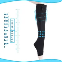 Bas de contention à fermeture éclair mi-mollet, élastiques, à bout ouvert, pour le sport, grandes tailles, en nylon tricoté, pour l'exportation et le commerce international