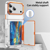 Étui de téléphone transparent avec support rabattable dissimulé, fente pour cartes, design portefeuille et cadre de caméra électroplaqué pour iPhone 18 15 16 17 Pro Max