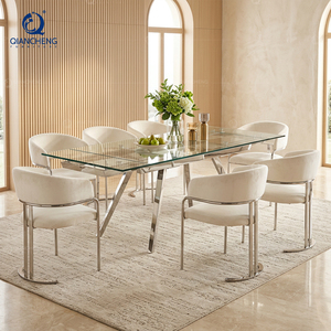 Mesa de cena de acero inoxidable, conjunto de sillas y mesas extensibles de cristal transparente para comedor, venta al por mayor - Product Image 3