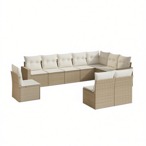 Ensemble de canapés de jardin en rotin beige, 10 places, mobilier d'extérieur, design contemporain, pieds réglables - Product Image 1