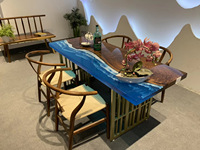 Table de salle à manger en bois massif et résine époxy, design antique spécial, style rivière