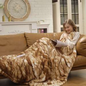 Cast بطانية كهربائية رمي وسادة فرو الأرنب الناعمة شال الركبة الدافئ للمنزل الشتاء - Product Image 4