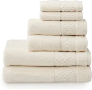 100% 纯有机棉6件米色酒店毛巾套装浴巾手巾套装耐用 & 吸水
