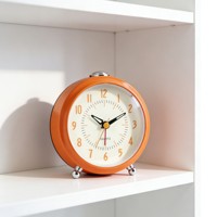 Réveil silencieux à affichage circulaire à aiguilles, en plastique moderne, avec fonction snooze, alarme crescendo, veilleuse, pile, couleur orange, 4 pouces