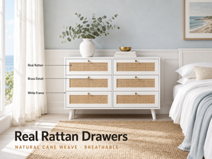 Commode contemporaine blanche en <span class=keywords><strong>rotin</strong></span> naturel avec tiroirs pour salon, chambre ou hôtel - Product Image 2