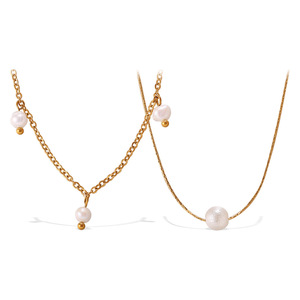 สร้อยคอมุกน้ำจืดมาร์ก้าเกรด AAA โซ่ทองเรียบง่ายหวานละมุน สร้อยคอสำหรับผู้หญิงใส่ได้ทุกวัน - Product Image 5