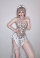 Justaucorps de danse latine à paillettes dorées brillantes, justaucorps sexy pour femmes, strass, combinaison de scène, costumes de club de nuit