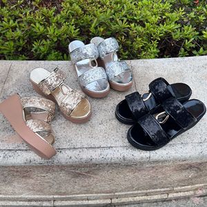 Sandalias de cuña de verano de alta calidad con lentejuelas brillantes y dos bandas, con hebilla metálica, elevadas, para mujer, para exterior, sin cordones. - Product Image 1